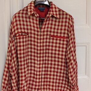 ETVOUS Women's Red Beige Checkered Full Zip Front Shirt Size M